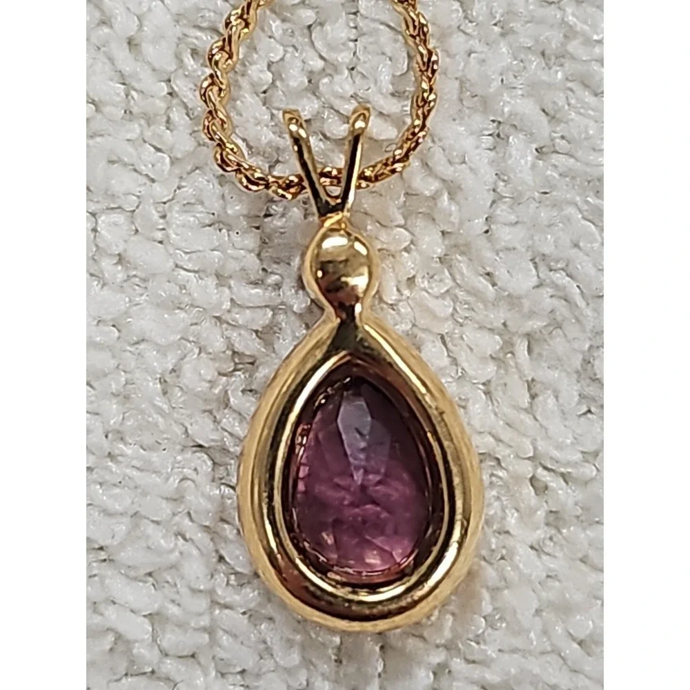 Vintage Trifari  Necklace  W/ Faux Unbranded Amethyst Teardrop Pendant